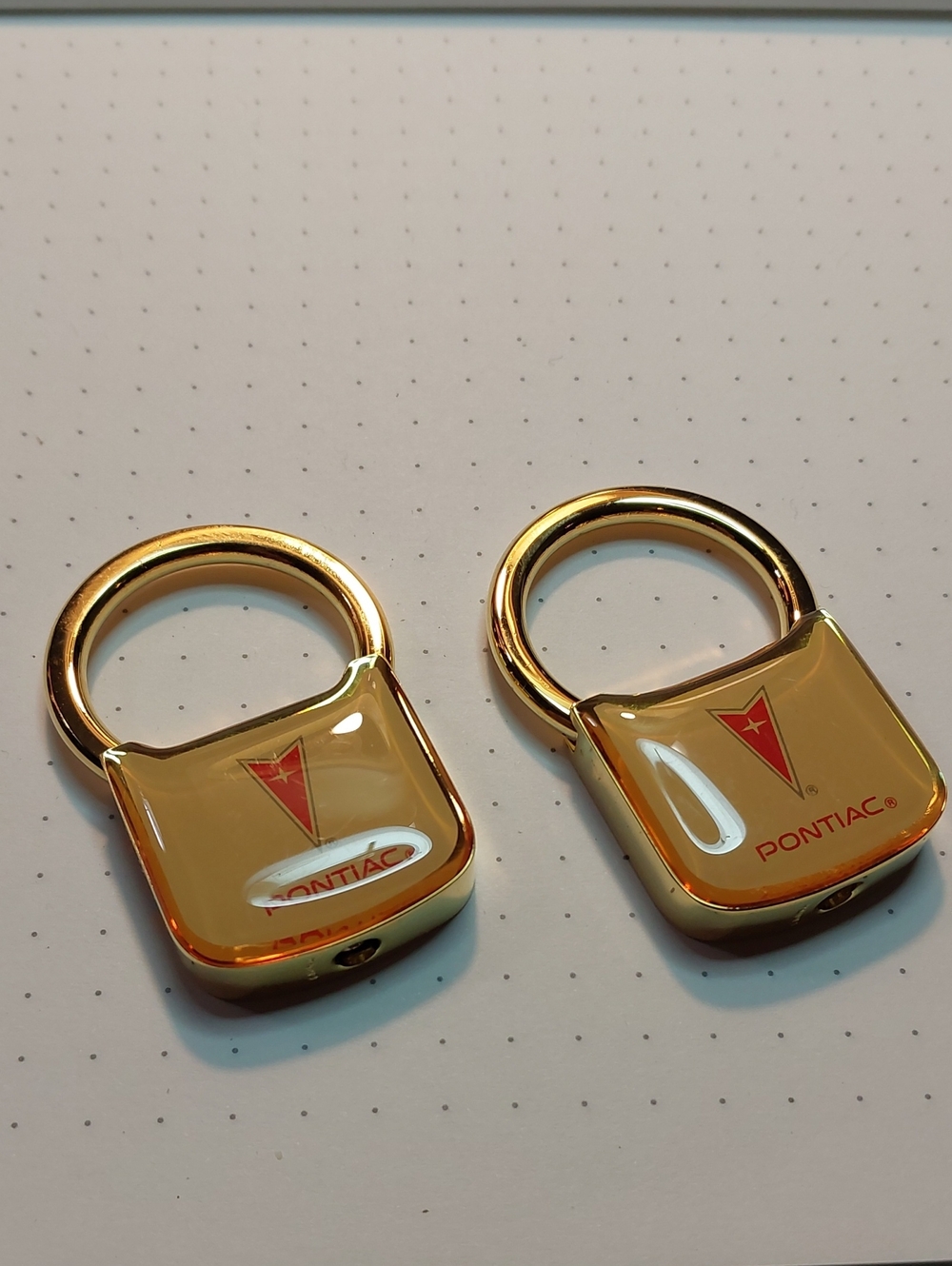 Vintage Gold Pontiac Twist Padlock Keychains - Set of 2